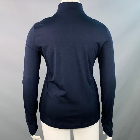 AKRIS PUNTO Size 14 Navy Modal Blend Collarless 1/4 Zip Pullover - Picture 4 of 8